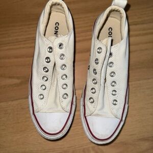 Converse White Canvas Low-Top Sneakers with Red Stripe